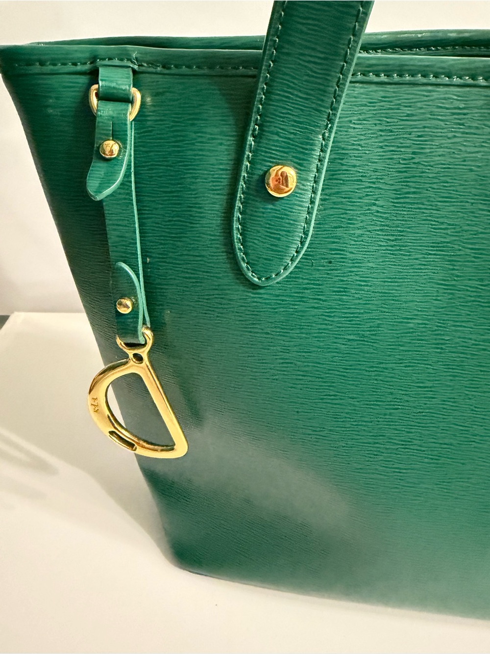 Ralph Lauren Green Leather Tote Bag with Gold charm